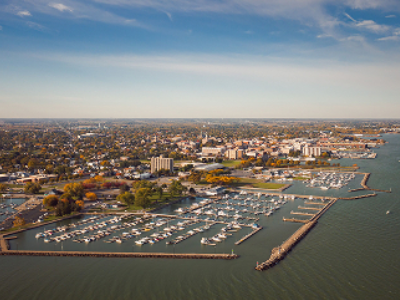 Aerial shot of Sandusky Northern Ohio